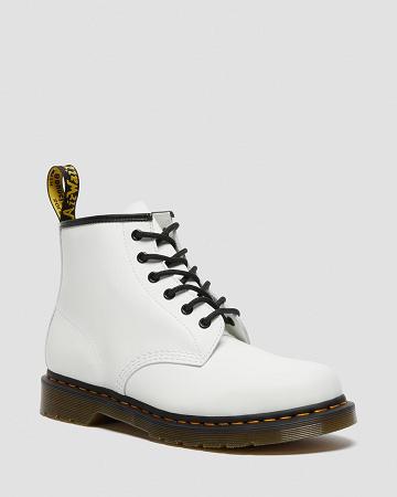 Men's Dr Martens 101 Yellow Stitch Smooth Leather Ankle Boots White | AU 412JPQ